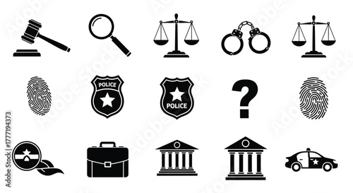 Set of law and justice icons simple flat design element for web and mobile apps isolated on white background