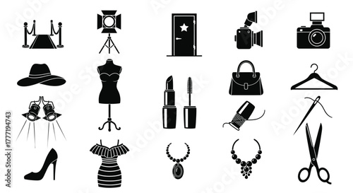 Fashion and glamour icons vector set for fashion industry design