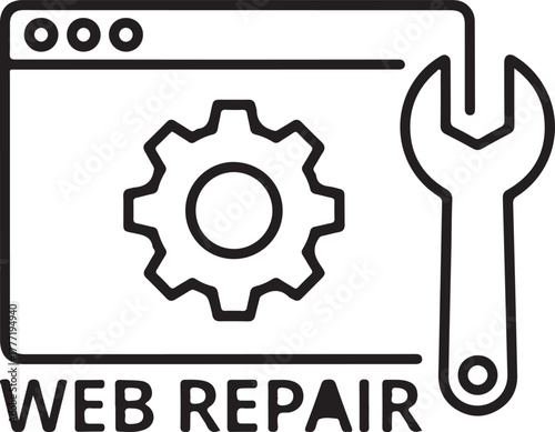 Web repair icon with gear and wrench