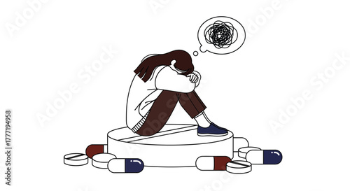 Mental health depression anxiety pills medication illustration