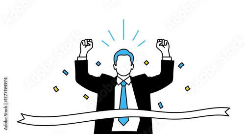 Businessman celebrating success reaching finish line illustration