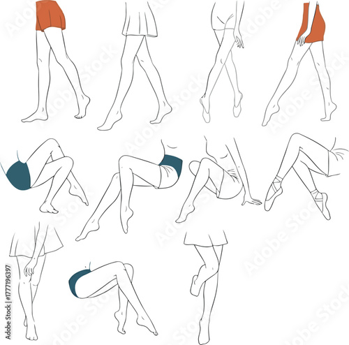Dynamic human body pose studies line art collection anatomy movement fashion illustration vector