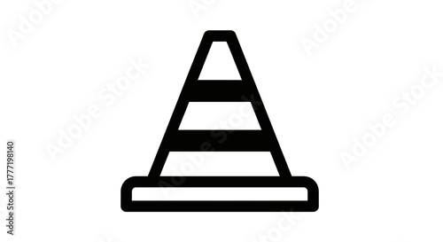 Black and white image of a traffic cone, used for road safety and construction.