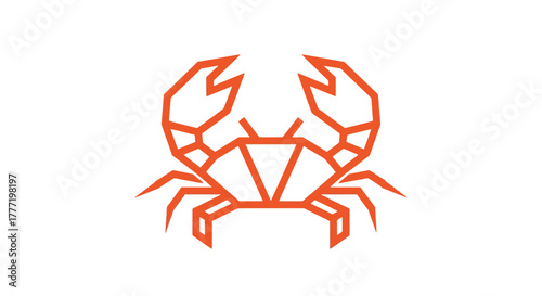 A minimalist orange line art illustration of a crab on a white background.
