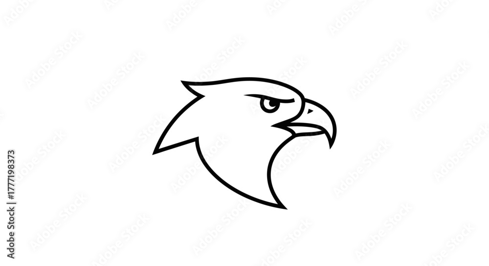 Fototapeta premium A simple black and white line drawing of a bird's head, facing right, with a stern expression.