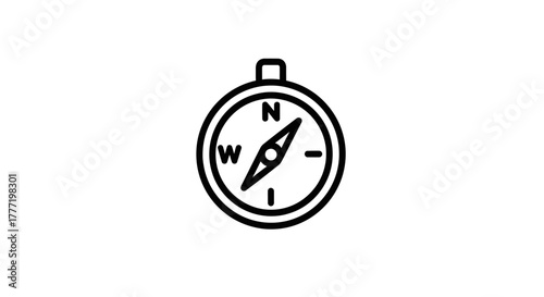 Simple black and white line art icon of a classic magnetic compass with directional markings.