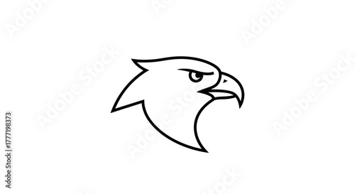 A simple black and white line drawing of a bird's head, facing right, with a stern expression.