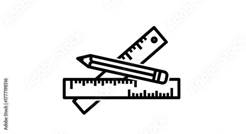 Illustration of a pencil lying across two rulers.