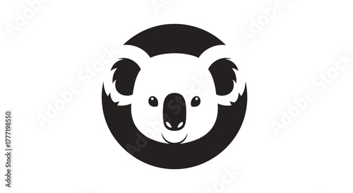 A simple black and white logo featuring a cute koala's face inside a circle.