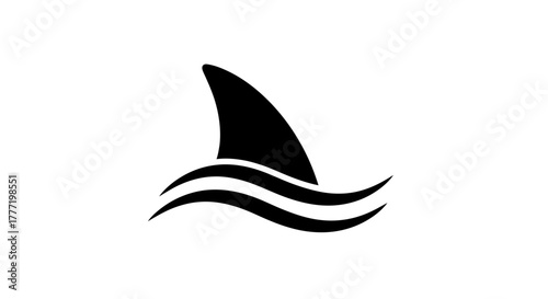 A stylized black silhouette of a shark fin emerging from wavy water lines.