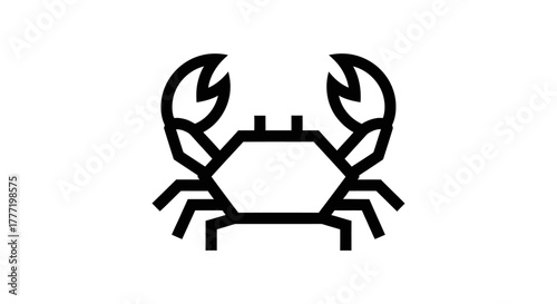 A simple black line icon of a crab with raised claws on a white background.