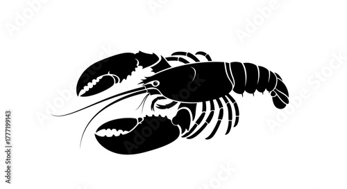 A striking black silhouette of a lobster, showcasing its distinctive claws and segmented body against a clean white background.