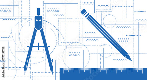 Technical drawing tools blueprint design engineering concept
