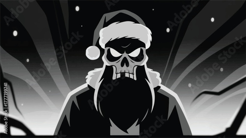 Santa Claus With Skull Face Illustrator Artwork Banner Background Design Template 