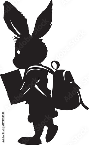 rabbit with a bag of gifts vector silhouette on white background