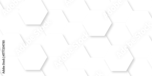 White minimal hexagons grid science geometrical Abstract hexagon polygonal pattern background vector. seamless bright white abstract honeycomb background.	

