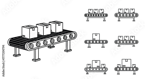Conveyor belt systems moving cardboard boxes in an industrial setting