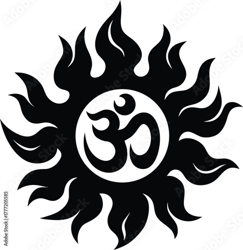 Spiritual om symbol with fiery flames and energetic aura