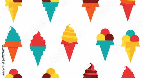Colorful Ice Cream Cones Pattern Sweet Dessert Treats.