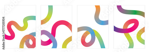 set of collection Colorful Gradient Swirl wavy bold lines background