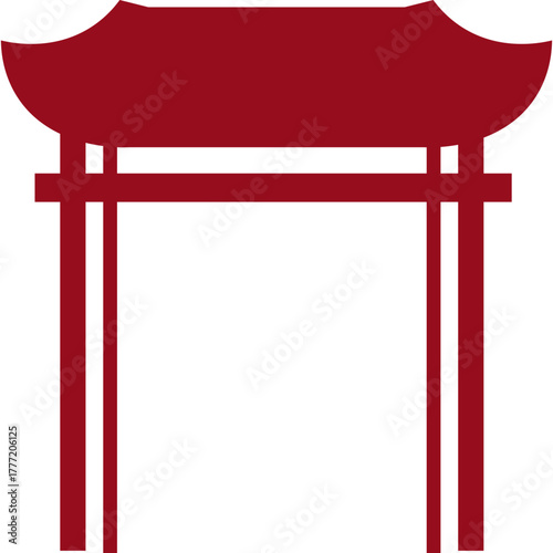 Red Chinese Gate Silhouette