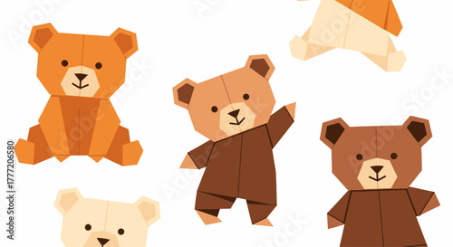 Origami Bears Collection - Playful Paper Creations in Various Colors and Poses.