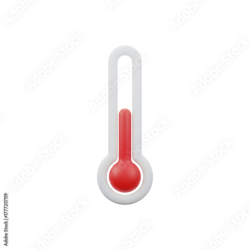 Red Thermometer Icon 3D - Temperature Measurement Heat Cold Symbol