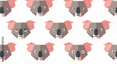 Cute Koala Faces Expressing Various Emotions in a Pattern.