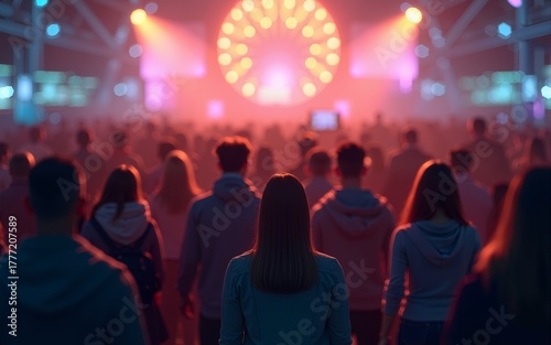 a large group of people standing in a crowd, generative AI. High quality