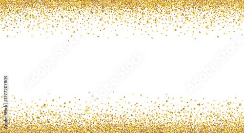 Golden glitter border, festive confetti frame, elegant celebration background, luxury sparkle design, white center space, invitation template, party announcement layout
