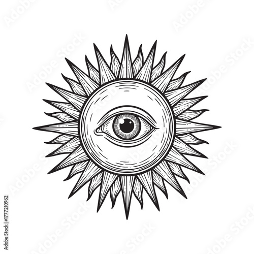 Eye of Providence Sunburst Symbol Engraving Vector Illustration
