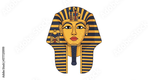 Tutankhamun mask A golden face with striped headdress  cobravulture symbols