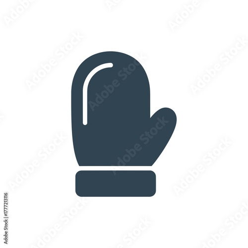 Simple flat vector icon of a dark blue oven mitt or kitchen glove isolated on a white background.