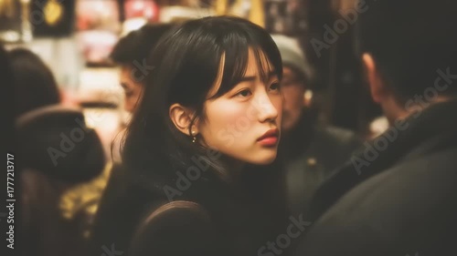 Wallpaper Mural Captivating Gaze: A Portrait of a Young Woman Amidst the Urban Crowd Torontodigital.ca
