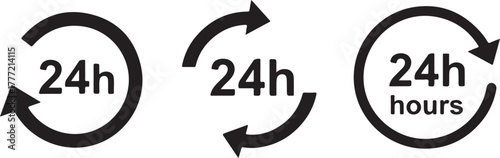 Three 24 hour service icons in black color