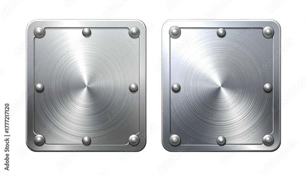 Fototapeta premium Two metal squares with rivets and a radial texture