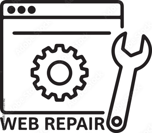 Web repair service icon with wrench and gear