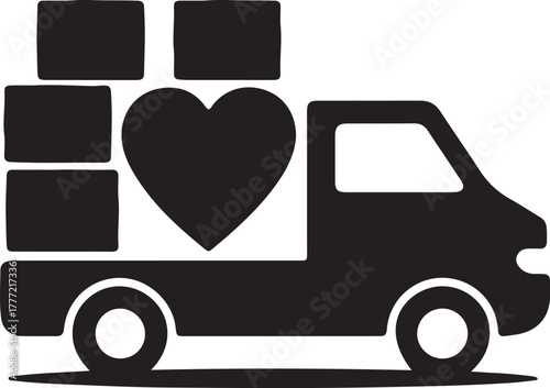 Delivery Truck Packages Heart Charitable Organization Cargo Shipping Services Transport Humanitarian Aid Donation Logistics
