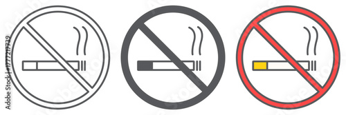 No smoking icon, forbidden and stop, no cigarette sign, vector graphics, a linear pattern on a white background editable stroke