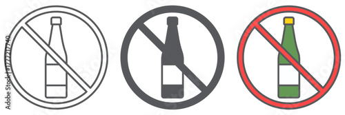 No alcohol icon, drink and warning, alcohol forbidden sign, vector graphics, a linear pattern on a white background editable stroke
