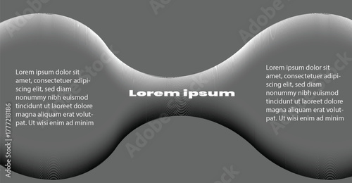Abstract gray graphic with two rounded shapes connected by a central area containing text.