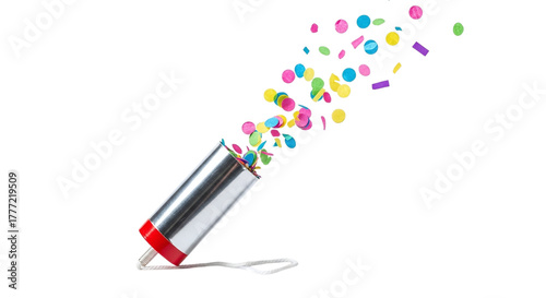 Colorful confetti popper exploding on a transparent background, perfect for celebrations, parties, and special occasions isolated on transparent background