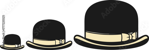 Three bowler hats of different sizes (small, medium, large) in a row, symbolizing growth, choice, family values, or evolution.