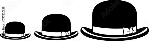 Three bowler hats of different sizes (small, medium, large) in a row, symbolizing growth, choice, family values, or evolution.
