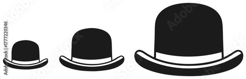Three bowler hats of different sizes (small, medium, large) in a row, symbolizing growth, choice, family values, or evolution.