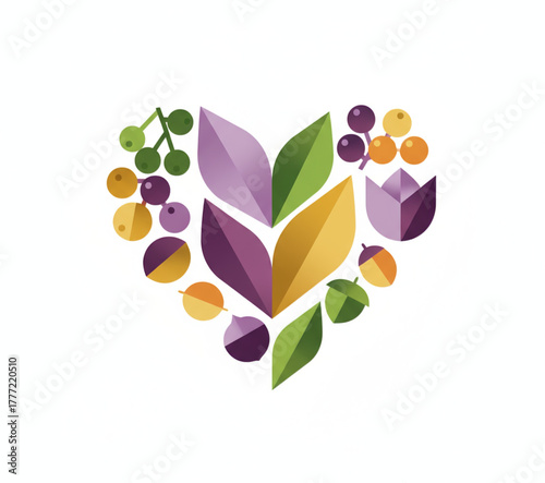 Heart-Shaped Floral and Botanical Composition A Symbol of Love and Nature's Beauty