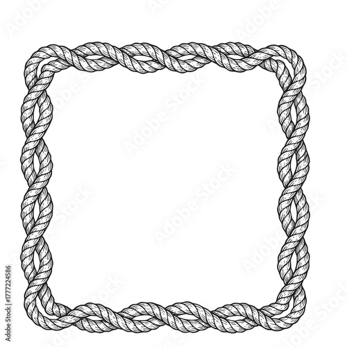 Rectangular Nautical Rope Frame Engraving Vector Illustration