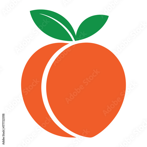 Peach Fruit Icon — Fresh Organic Fruit Illustration with Green Leaves