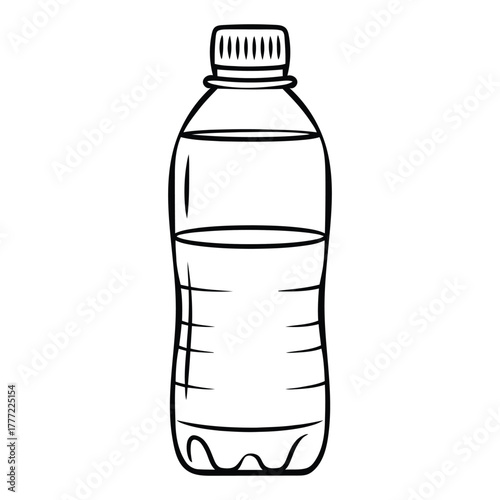 Plastic Water Bottle Icon — Outline Drawing of Drinking Bottle on White Background