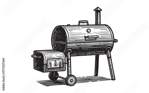 Barbecue Smoker Grill Engraving Vector Illustration